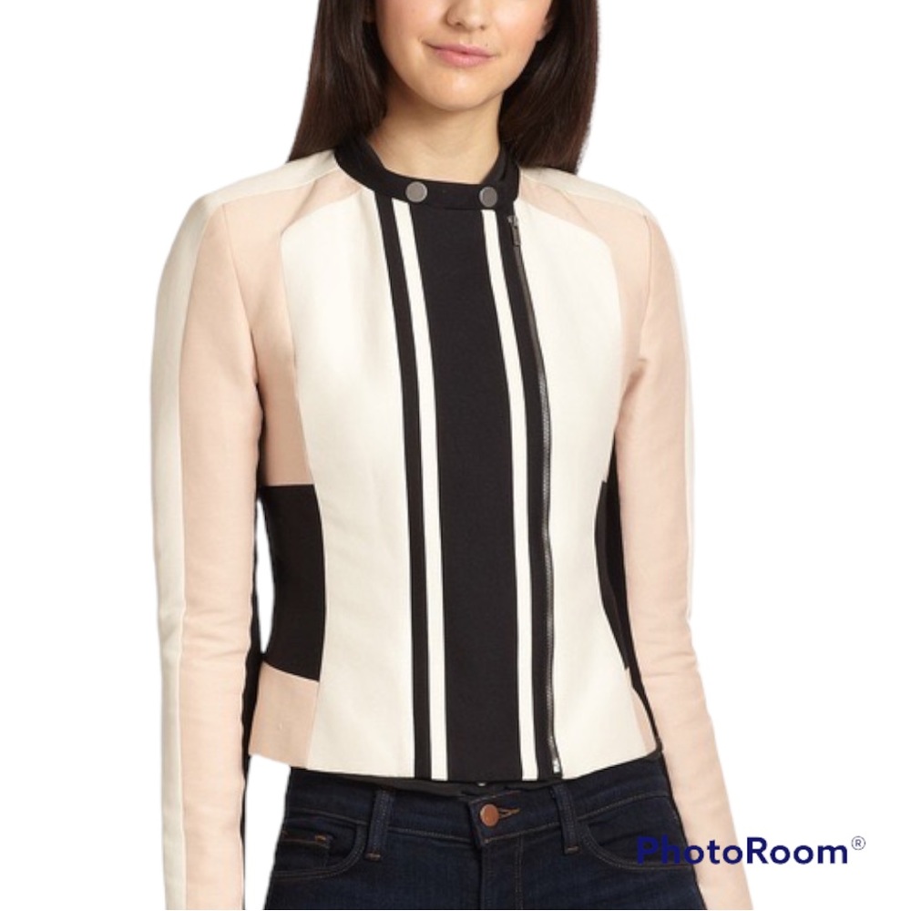 BCBGMAXAZRIA ERIN BLOCKED MOTO JACKET